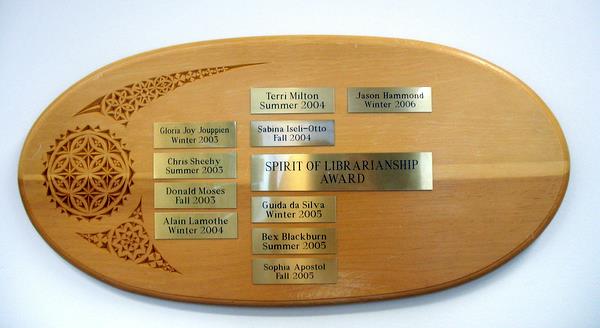 Spirit of Librarianship Award Plaque Spirit of Librarianship Award Plaque